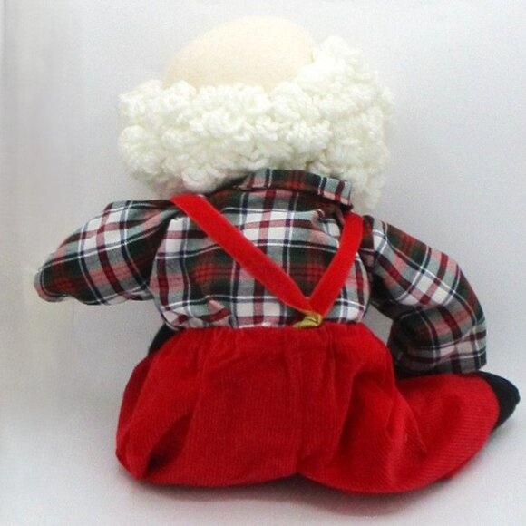 Vintage Saint Nick Cloth Doll With Red Overalls Plaid Shirt & Glasses 20" - Picture 3 of 3